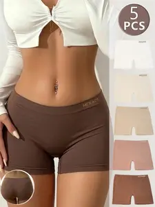 5-Pack Mid-Waist Seamless Women's Boxer Briefs - Casual and Comfortable, Letter Waistband, Seamless Skin-Friendly Thin Casual, Safety Shorts