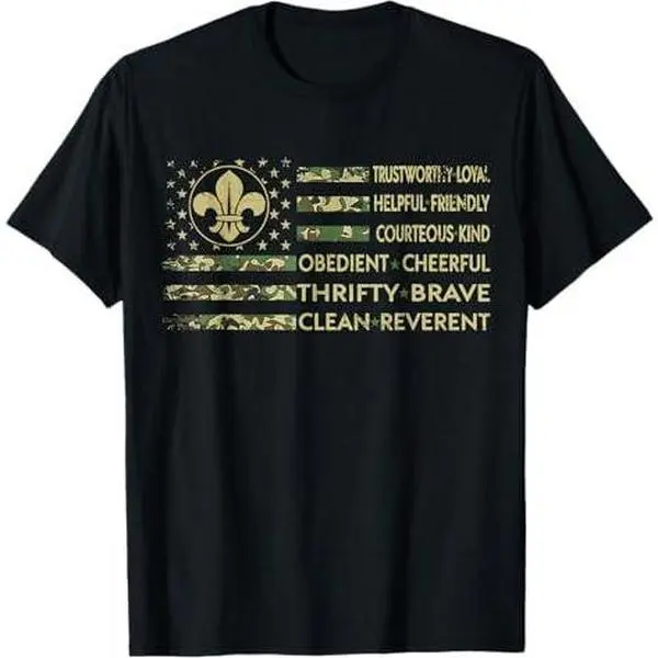 Scout Leader Funny Scout Camping Camo US America Flag Retro T-Shirt