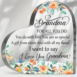 Grandma I Love Your Acrylic, Best Grandma Gift from Grand, Grandma Birthday Gifts Ideas, Heart Grandma Plaque with Appreciation Message, Thank You Gifts for Grandmother Flowers Signs Decoration Items