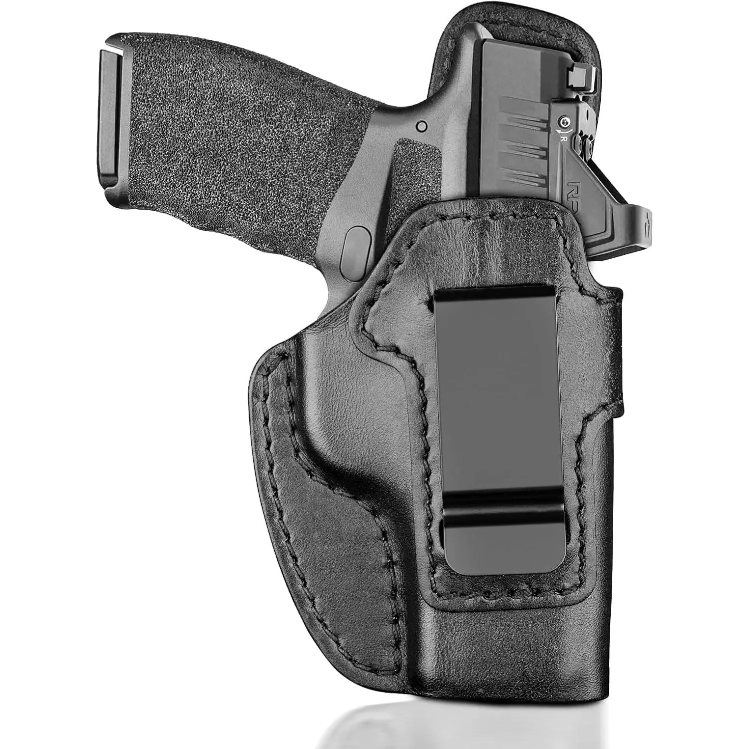 Premium IWB Leather Holster for Springfield Hellcat/OSP/RDP, Hellcat Pro, Optic-Ready Concealed Carry Holster, 1.75" Steel Clip, Hellcat Inside Waistband Holster, Stealth Black, Right/Left Hand g32 gen3-4 gun case