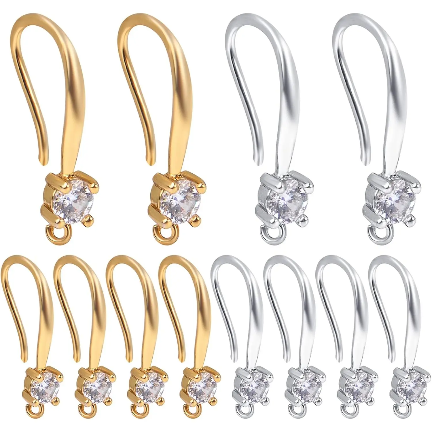12pcs Cubic Zirconia Earring Hooks Ear Wires with Dangle Loops Earwire Connectors for DIY Jewelry Earrings Making