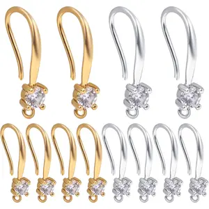 12pcs Cubic Zirconia Earring Hooks Ear Wires with Dangle Loops Earwire Connectors for DIY Jewelry Earrings Making