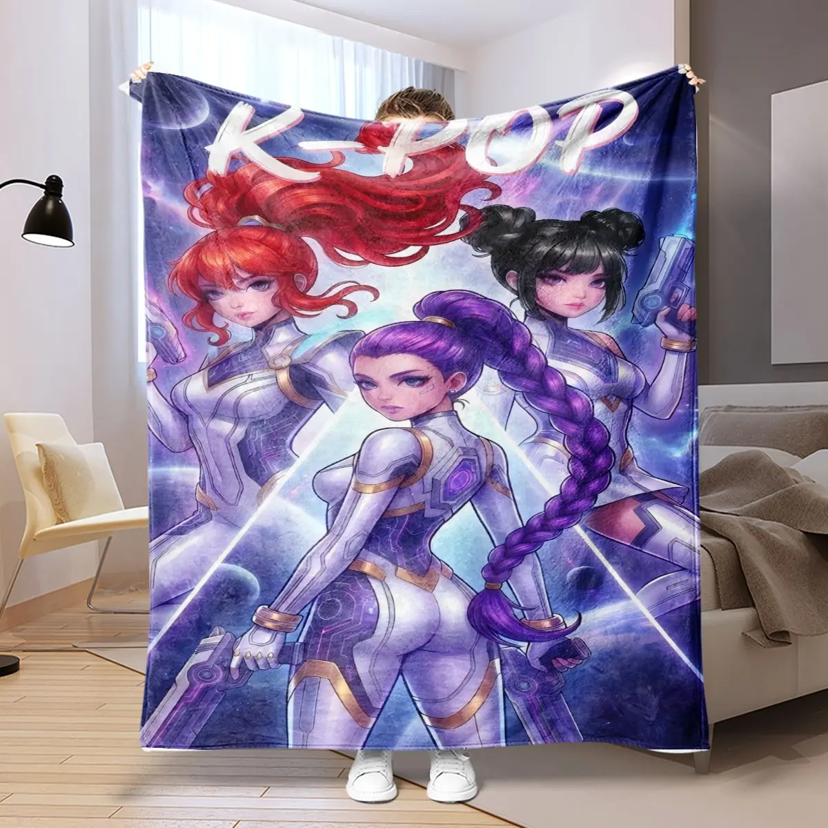 K-Pop Starship Girl Print Flannel Blanket, Soft Warm Anti-Pilling, Cozy Cartoon Blanket, Ideal for Naps Camping Travel, Perfect Heartwarming Blanket Gift, Cartoon Print Blanket, Cozy Blankets