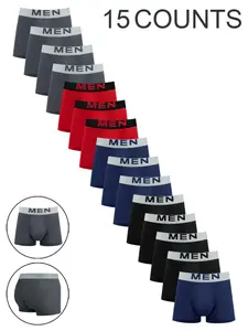 15 pcs men's flat cornered Plain underwear, Lightweight, Athletic sports underwear, suitable for all seasons, home, loose casual, various activities
