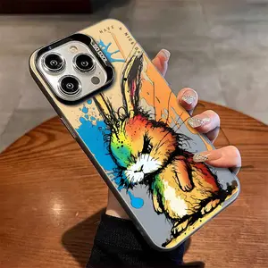 INS Colorful Graffiti Rabbit Phone Case for iPhone 17 16 15 14 13 12 11 Pro Max 17 16 15 Pro 14 13 12 11 Pro 17 AIR Lens Protection Phone Cover, Phone Accessory, Graffiti Design, Artistic Phone Accessory, Snug Fit Case, Creative Individuals, Fashion