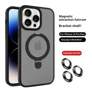 Magnetic Stand for iPhone 16/1514/13/12 Pro Max Case, [MagSafe Compatible][Built-in Stand] Translucent Slim Back Soft Edge with Lens Film Compact Protection