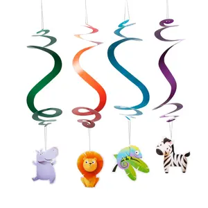 27" Zoo Animals Party Bright Color Hanging Swirl Decorations - 12 Pc.