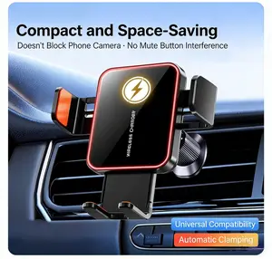 Wireless Car Charger, Auto-Clamping Car Mount 15W Fast Charging Air Vent Car Phone Mount Compatible with all the phones