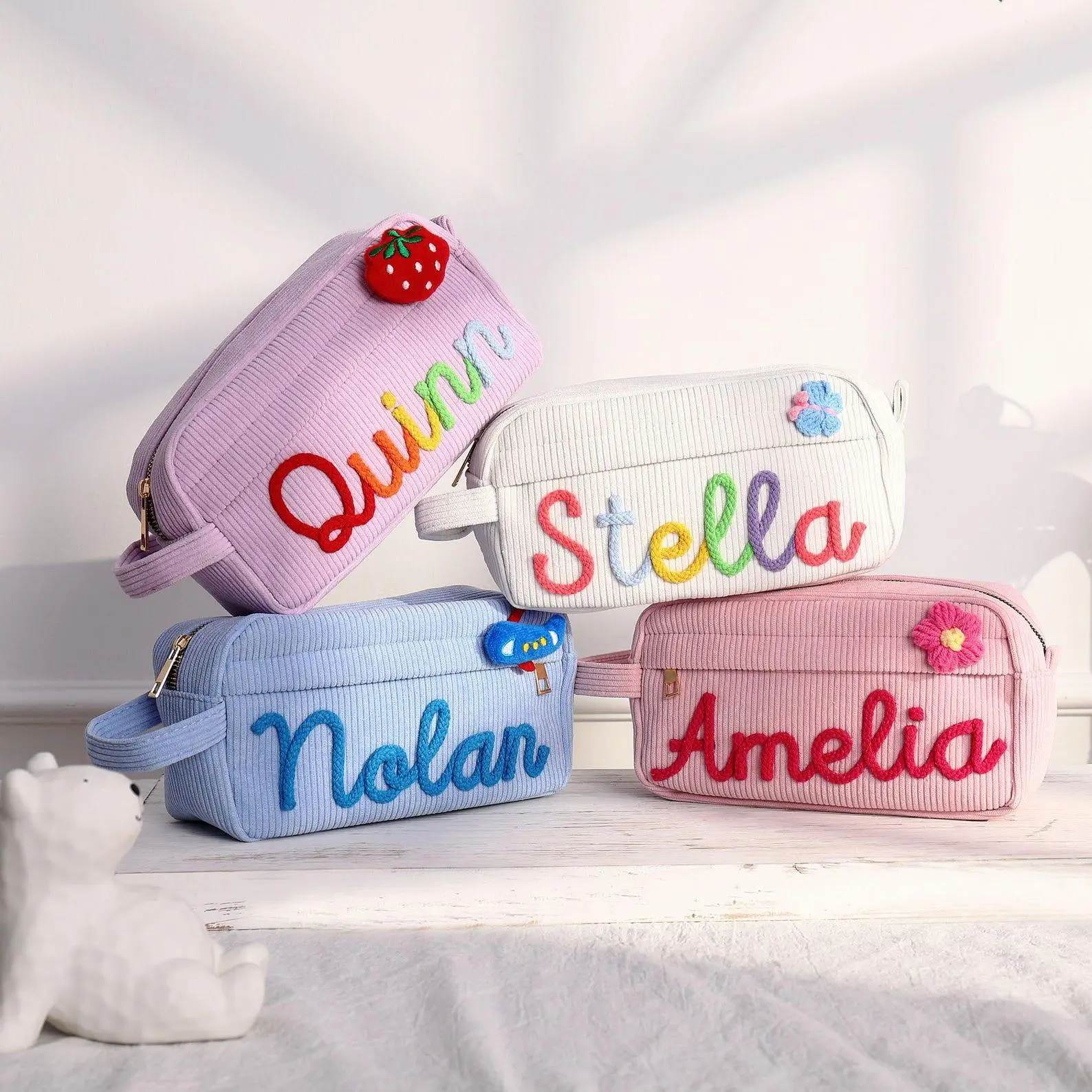 AS1011  Personalized Custom Wool Name Pencil Bag Color Decoration Stationery Bag Student Gift Birthday Gift