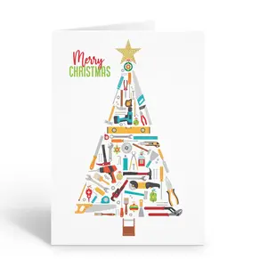 Stonehouse Collection, Construction Christmas Card, Carpenter Christmas Tree Made of Tools, 12 Cards and Envelopes - Made in the USA
