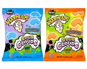 Warheads Sour Clouds 4.5oz Bag (Pack of 2) - Swedish Style Foam Gummies - Cotton Candy & Peach Flavor - New & Viral