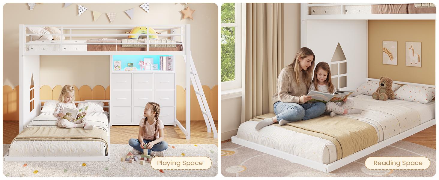 Hasuit Twin Over Twin Bunk Bed with 9 Storage Drawers, Twin Bunk Beds for Kids with LED Lights and Charging Station