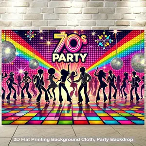 1pc 2D Flat Isco Hanging Backdrop Banner - Vintage 70s Disco-Style Neon Glow Effect (Requires Electricity), Easy-Hang Wallpaper-Like Poster Decoration for Birthday, Club Events