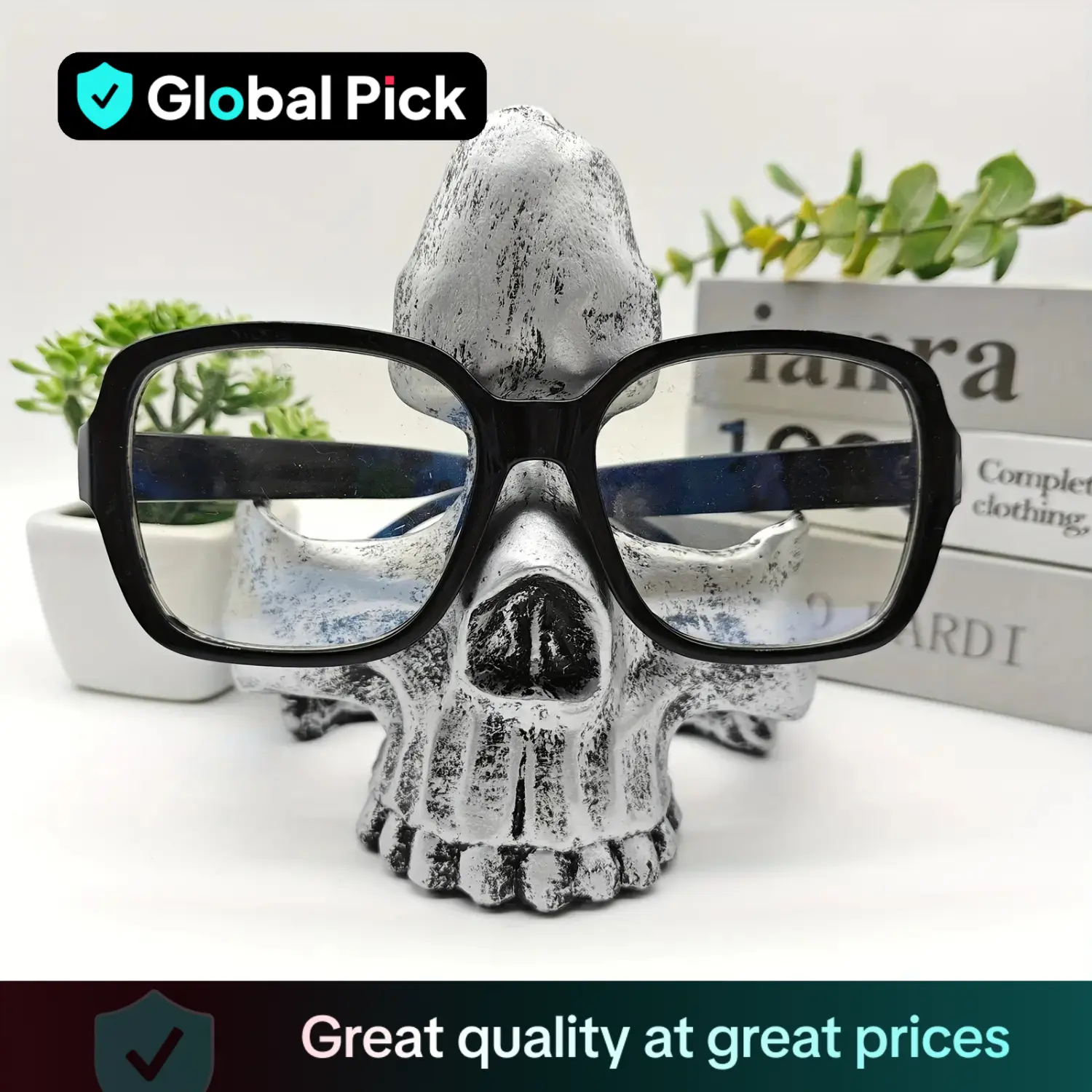 Room Decor Skull Design Eyeglasses Holder without Glasses, 1 Count Creative Resin Figurine Desktop Storage Tray, Home Decoration Ornament, Summer Gift