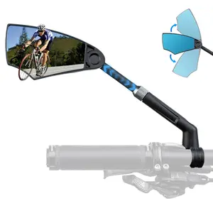 ROCKBROS 360° Adjustable Handlebar Bike Mirror with Anti-Glare Glass HD Clear Visibility Retractable 0-50cm Adjustable for 21-24mm Handlebars Stable Nylon Base