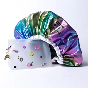 Good Dye Young GDY Shower Cap - Multi-color Holographic with Elastic Band & Free Reusable Pouch
