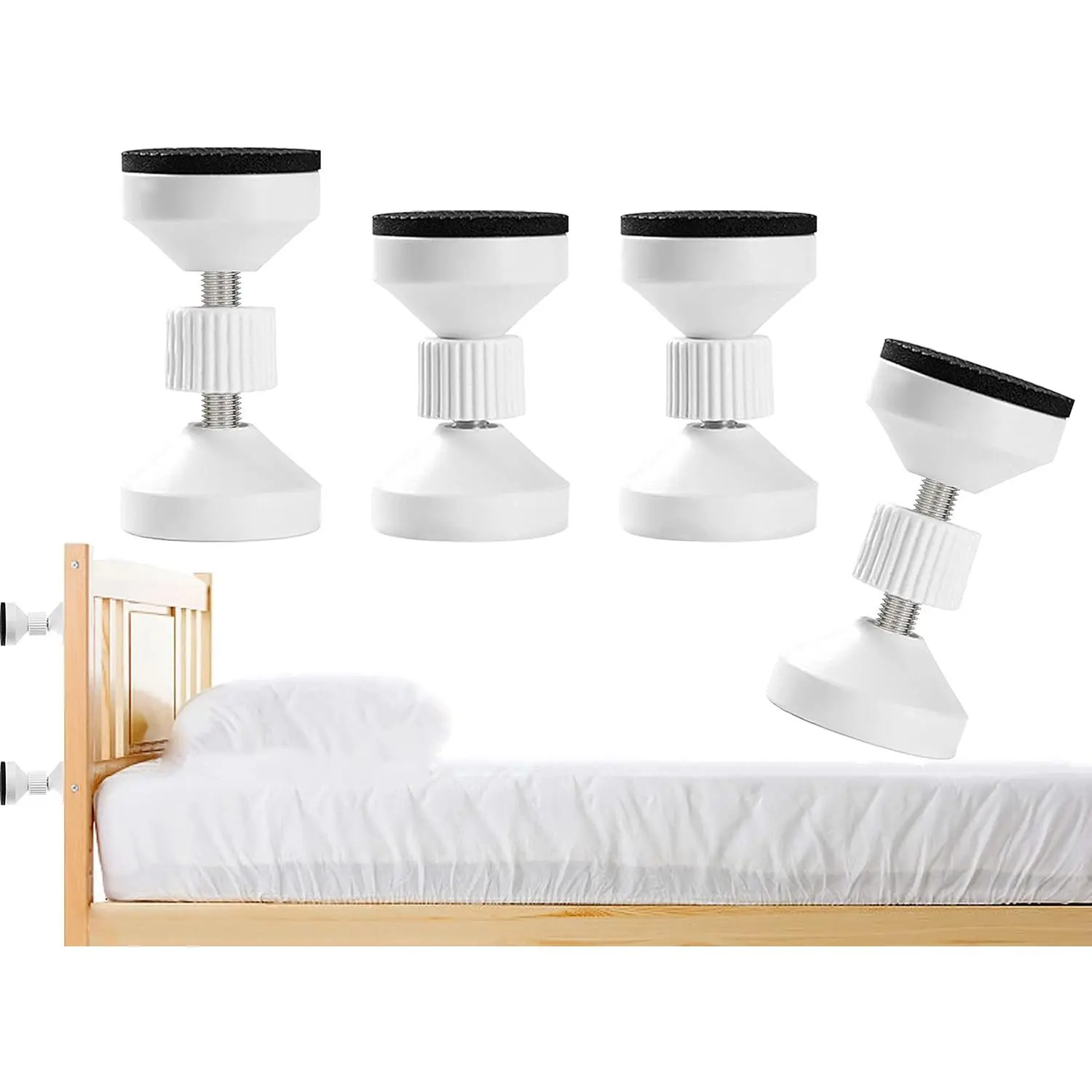 4 Pack Adjustable Threaded Headboard Stoppers, Bed Frame Anti-Shake Tools, Headboard Bumper, Bedside Headboards Prevent Loosening Anti-Shake Fixer, Bed Accessories(1.8-2.5in)(White)