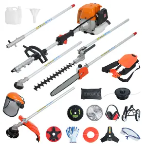 52CC 2-Cycle Gas Powered Weed Eater, 8-in-1 Multi-Functional Trimming Tool with Extension Pole, Hedge Trimmer Brush Cutter, Pole Saw Chainsaw Pruner