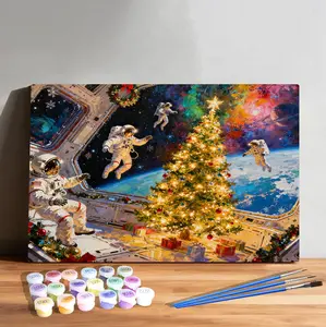 Cosmic Christmas Eve Paint by Numbers – Space Holiday Tree & Astronaut Art
