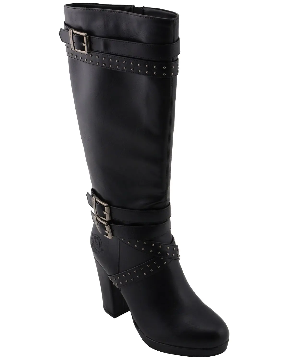 Milwaukee Leather Women's Women'S Platform Heel Studded Strap Boot Round - Mbl9422