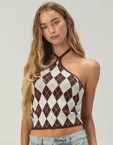 RSQ Womens Argyle Sweater Halter Top