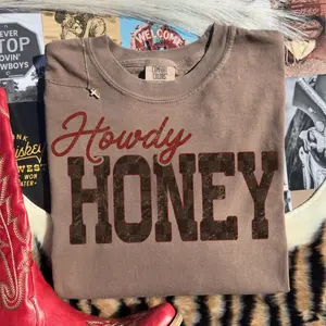 Comfort Colors Howdy Honey Tshirt, Retro Western Checkered Tshirt, Country Cowgirl, Rodeo TShirt, Southern Style, Western Shirt