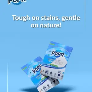 Popr Clean Plant Based Stain & Color Remover Ultra 40 Sheets - Eco-Friendly, Mess-Free, Ultra-Efficient Laundry Detergent for All Washers