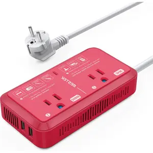2000W Travel Voltage Converter, Step Down 220V to 120V Converter with 2.4A 2-Port USB Charging for Hair Dryer/Curling Iron/Phone,Travel Adapter for Europe Countries (Red)