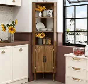 72.3'' Tall Corner Cabinet with Doors & Shelves for Living Room, Bathroom, Kitchen, Walnut