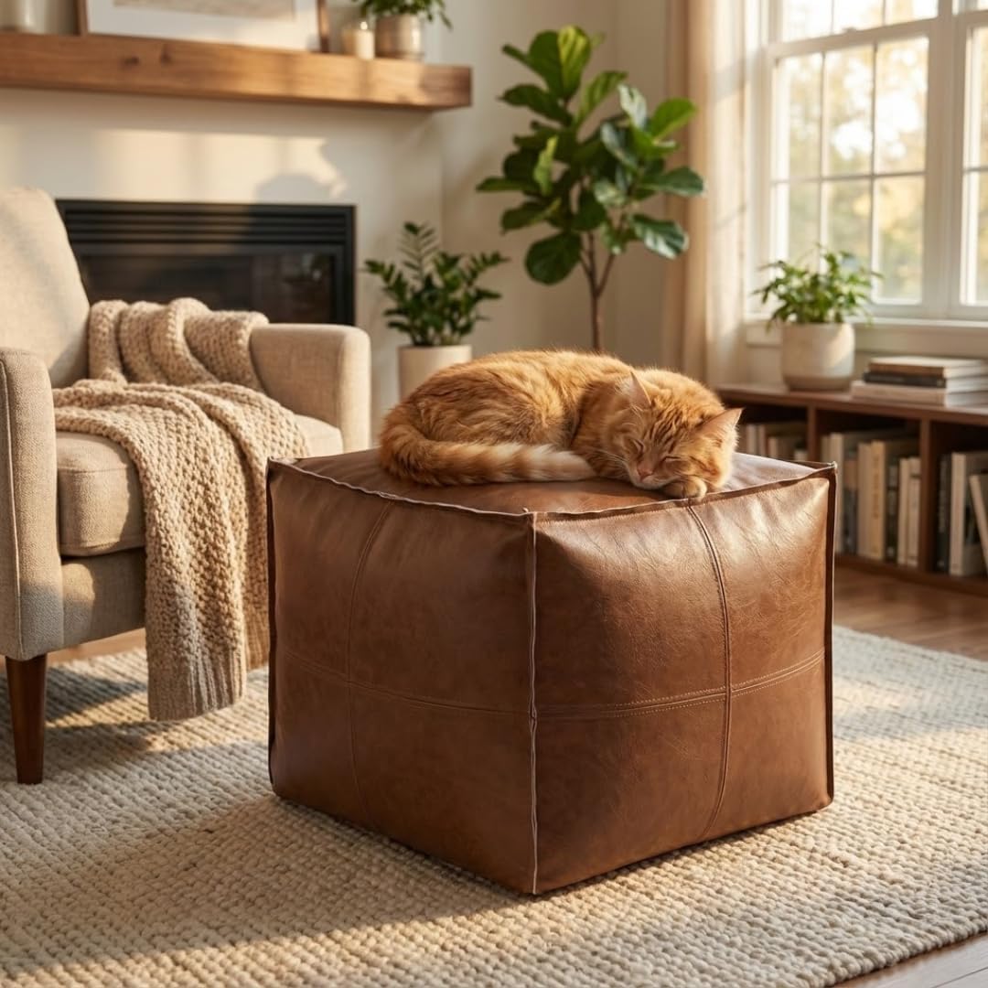 Unfilled Futon Ottoman Cover, 15.7" Square Bean Bag Footstool with Storage, Soft Artificial Fabric Storage Ottoman (Cover Only)