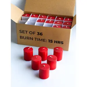 Unscented Red Votive Candles Set of 36 - Clean-, Long-Lasting 15 Hour  - Ideal for Weddings,  Decor, , Events - Bulk Value for Versatile Use