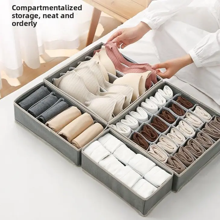 4-Piece Fabric Compartmentalized Drawer Storage Box - Flat-Bottom Home Organizer Bin for Underwear, Socks, Bra, Accessories Foldable Oxford Bedding