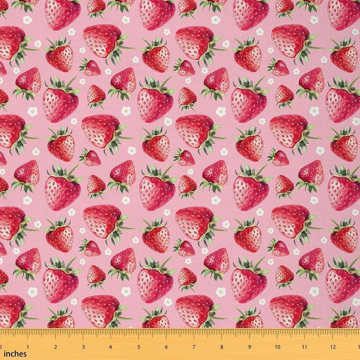 Strawberry Fabric Tropical Fruit Print Soft Flannel Decorative Fabric Chairs Sofa Couch Sweet Strawberry Print Upholstery Fabric Floral Print DIY Reupholstery Fabric