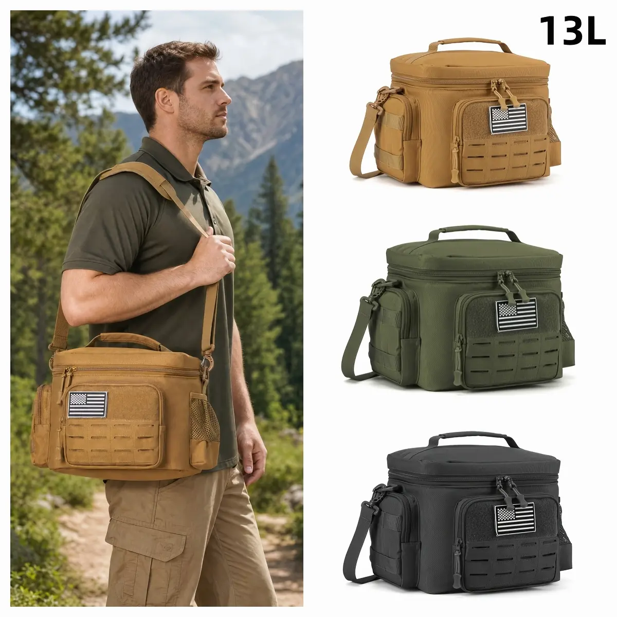 Tactical Lunch Box for Men Expandable Heavy Duty Insulated Cooler Bag, Leakproof Thermal Lunch Bag for Work Camping Outdoor Picnic Pail Adult Meal MOLLE Webbing