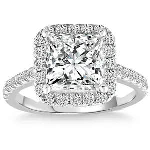 Certified 3.80Ct Princess Cut Halo Diamond Engagement Ring 14k White Gold