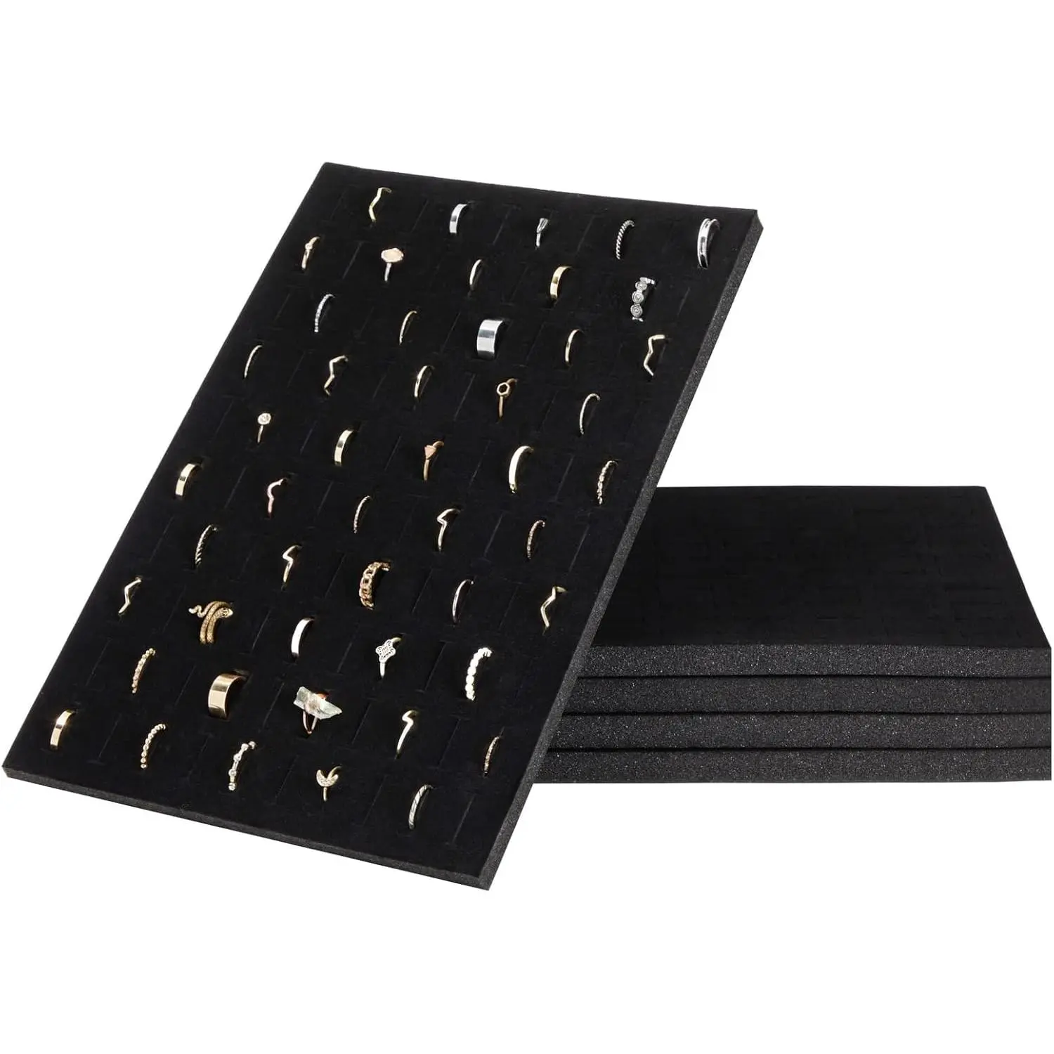 5-Pack Velvet Ring Insert Display Tray - Foam Ring Holder for Jewelry Box Storage & Sales (13 x 9 Inches) – Black Jewelry Display Tray with 100 Slots - Storage Organizer & Display Case