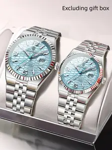 POEDAGAR Elegant Couple Watch Night Light Waterproof Dating Couple Quartz Watch, Waterproof Night Light Date Function Luxury Stainless Steel Quartz Watch Modern Fashionable Wristwatch