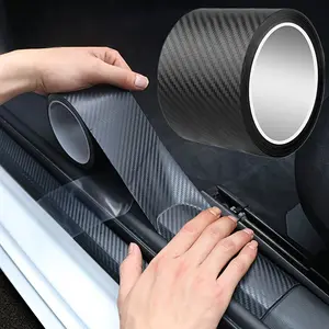 1pc Carbon Fiber Car Door Sill Protector - Anti-Scratch Adhesive Strip, Anti-Kick Film Pad for Vehicle Threshold Protection