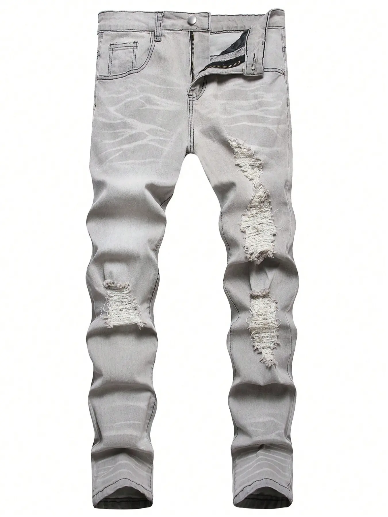 Men's Skinny Jeans Denim Skinnies Slim Fit Stretch Denim Fabric Trouser Pants with Ripped Knees - Comfort Fit Distressed Streetwear for Urban Fashion Ripped Destroyed Jeans
