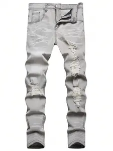 Men's Skinny Jeans Slim Fit Stretch Denim Fabric Trouser Pants with Ripped Knees - Comfort Fit Distressed Streetwear for Urban Fashion Ripped Destroyed Jeans