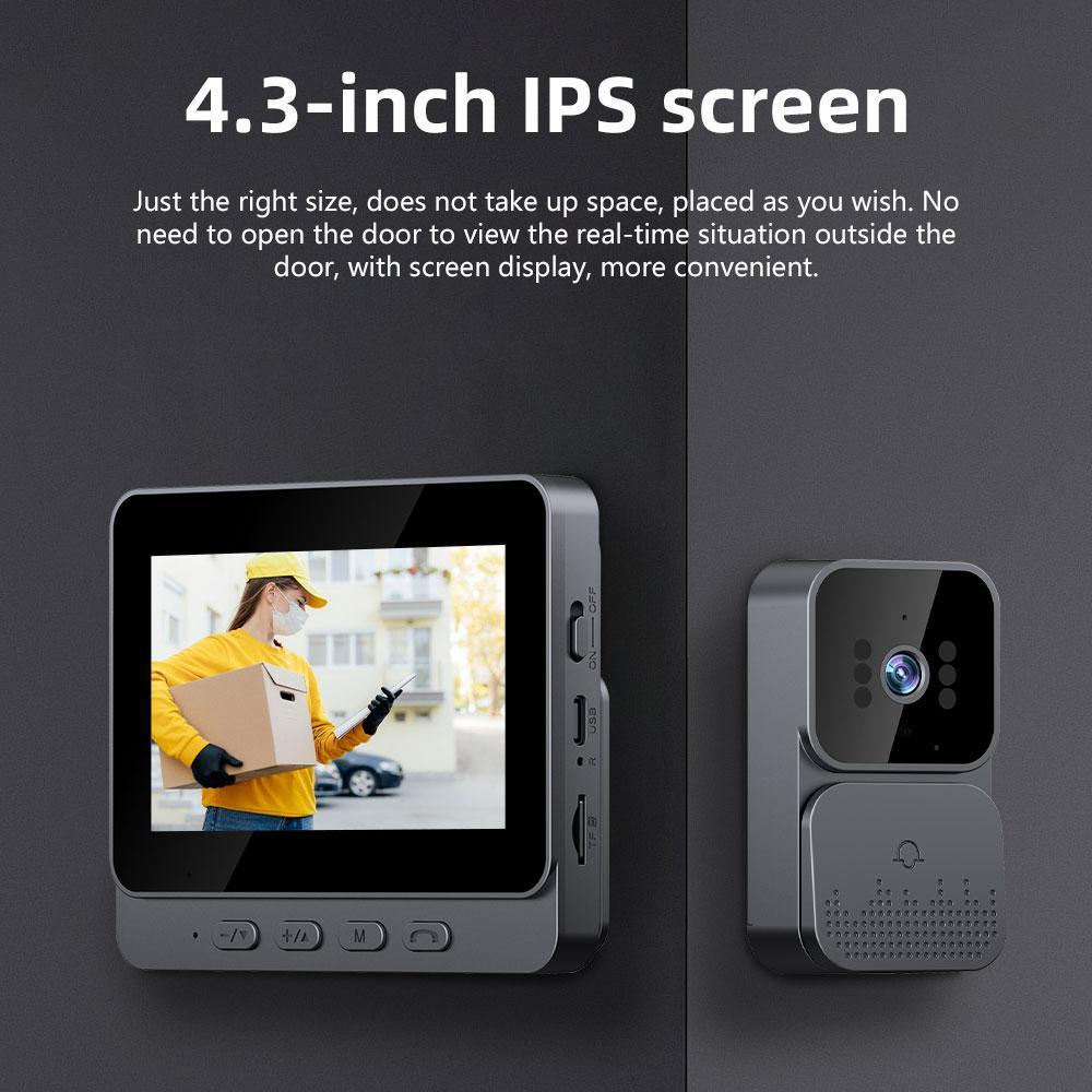 4.3-inch IPS Screen Wireless Video Doorbell Camera 2.4G, Two-Way Intercom, Infrared Night Vision, Ultra-Long Standby, Built-in Speaker, 128g SD Card,for Valentine’s Day Gift 4.3-inch IPS Screen Wireless Video Doorbell Camera 2.4G, Two-Way Intercom, Infrared Night Vision, Ultra-Long Standby, Built-in Speaker, 128g SD Card,for Valentine’s Day Gift