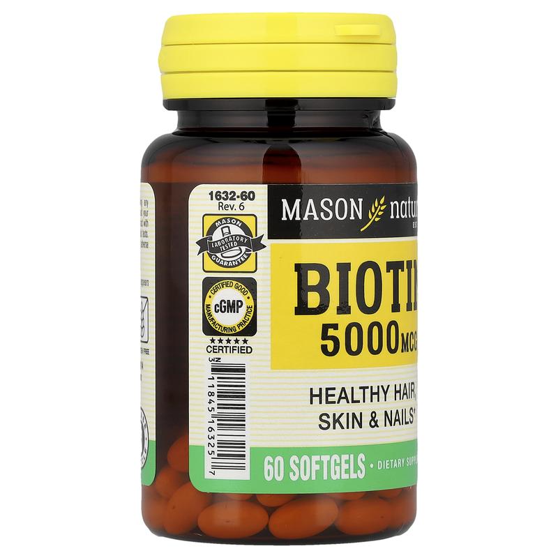 Mason Natural Biotin, 5,000 mcg, 60 Softgels