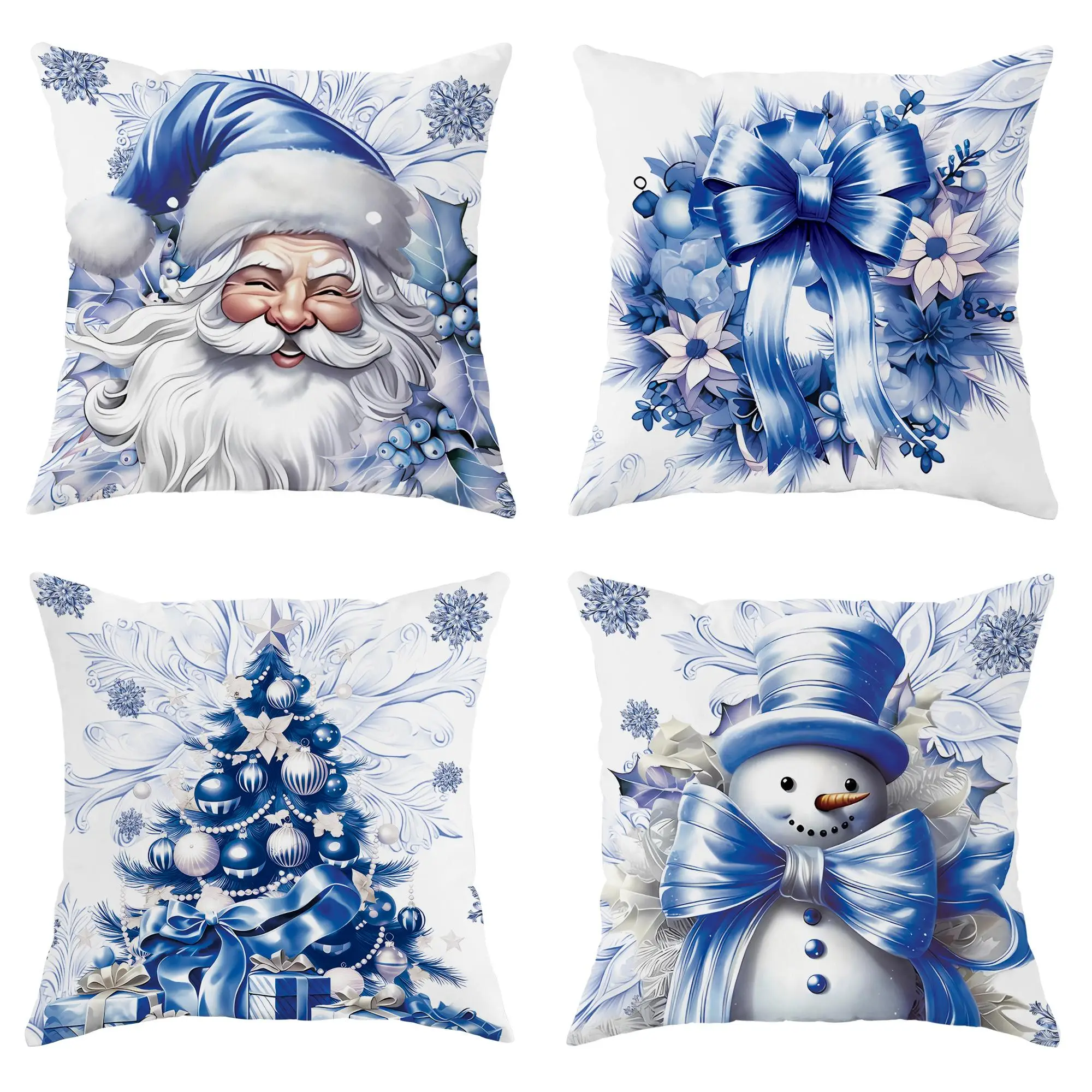 Christmas Themed Pillow Case, 4 Counts Santa Claus & Snowman Design Throw Pillow Cover without Filler, Home Decor Supplies for Living Room Bedroom Sof