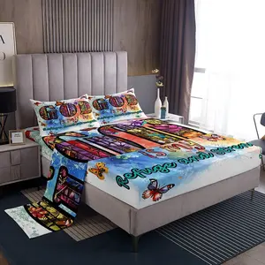 Bible Verses Christian Quotes Bed Sheets,Rainbow Tie Dye Bedding Set for Kids Teens Women Men Room Decor,Watercolor Butterfly Floral Fitted Sheet Fashion Top Flat Sheet
