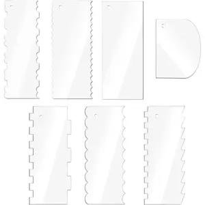 7-Piece Large Clear Acrylic Cake Scraper Set,Cake Icing Smoother Scraper Frosting Comb,Cake Edger Stripes Contour Comb Pastry Cutter for Mousse Butter Cream Cake Decoration,DIY Hand Tools Kits ﻿