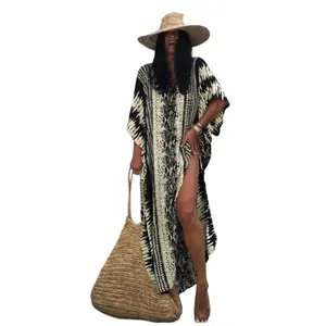 Plus Size Mumu Dresses for Women - Boho Batwing Sleeve Caftan with Side Slits, Long Moo Moo Nightgown & Beach Cover Up