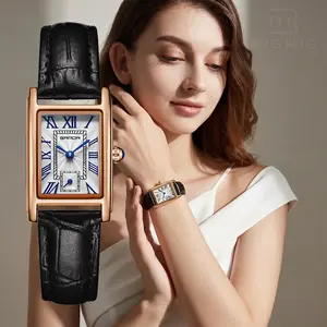 [Mother's Day Gift] Women's Classic Rectangular Watch Vintage Roman Numeral Analog Quartz Timepiece Elegant Dress Watch with Crocodile Grain Leather Band and Small Seconds Sub-Dial for Ladies