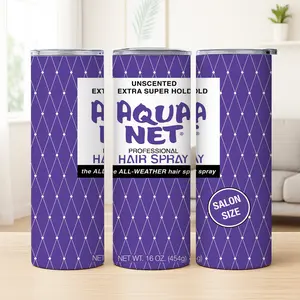 Vintage Aqua Net Hair Gel Inspired Insulated Tumbler Cup, Grid Design, Retro 80s Feel, Dual-Layer Vacuum Insulation, 12h Hot/24h Cold, Includes Straw & Lid, Perfect for nostalgic 80s lovers, fun office gifts, or white elephant parties.