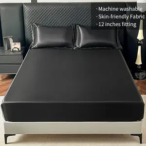 1pc Satin Fitted Sheet | 360° Fully Elastic Deep Pocket Bed Cover, Smooth & Comfortable, Machine Washable, Easy-Care Non-Slip Mattress Protector, Multiple Sizes Available