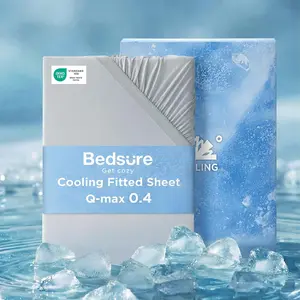 Cooling Fitted Sheet  Size for Hot Sleeper,  Fitted Sheet Only with 360? Elastic Corner Straps, Q-Max 0.4, Temperature Regulation Bedding for Night Sweats, Up to 16" Deep, Grey